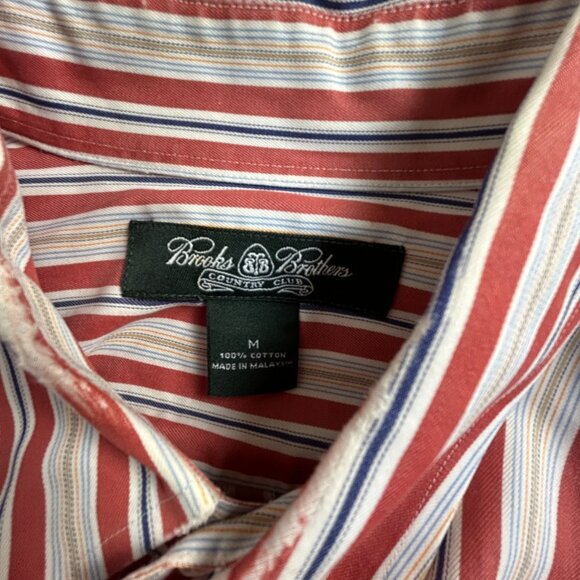 Brooks Brothers Country Club Mens Medium Red Striped Button-Down Shirt Casual - Picture 3 of 7